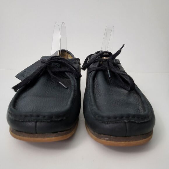 CLARKS Wallabee Shoes Mens 10 Black Leather Lace Up Moccasin Comfort Casual - Picture 3 of 9